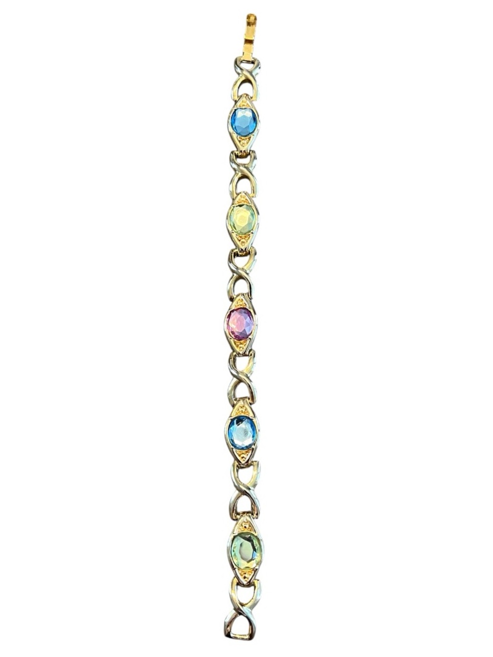 Vintage Gold Tone Multi-Color Rhinestone Bracelet – 6.5”